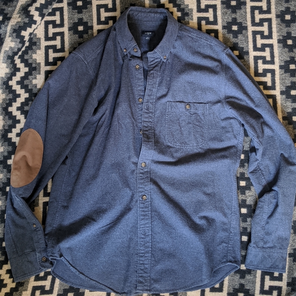 J Crew rustic cotton elbow patch shirt in Navy